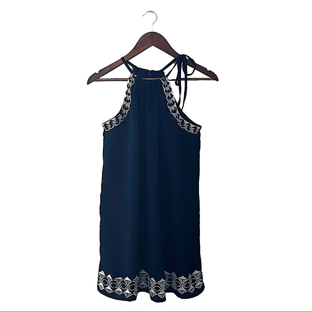 Romeo & Juliet Couture Navy Embroidered Tie Dress